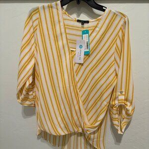 NWT White and yellow striped womens blouse